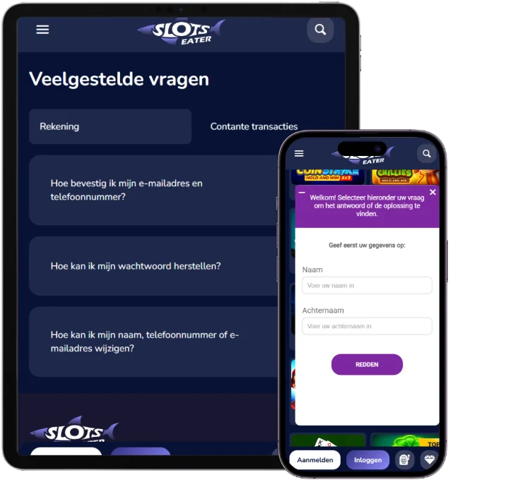 Slots Eater Casino FAQ en Support Slots Eater Casino FAQ pagina en klantenservice op mobiele apparaten